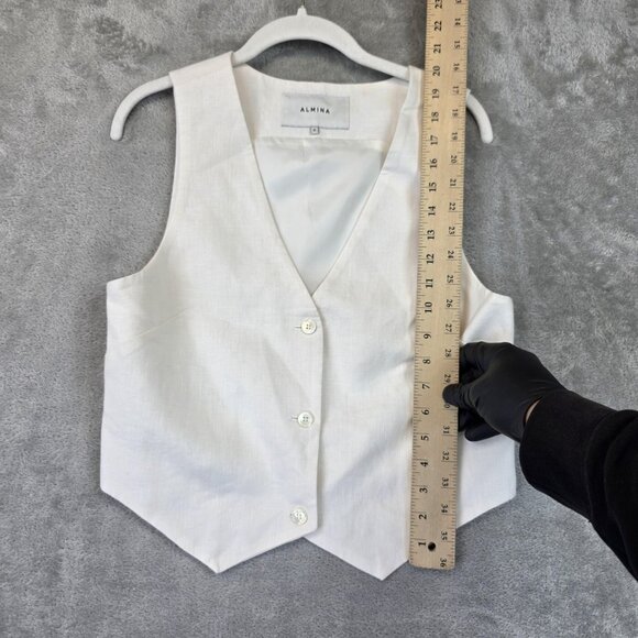 Almina Concept Linen Vest Womens S Ivory White Lined Tailored Button Front Top - Picture 4 of 10